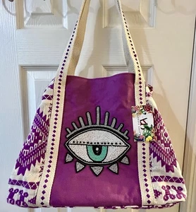 NWT “VIRAL” EXPESS EDIT BEADED EVIL EYE TOTE BAG MADE IN INDIA - Picture 1 of 8