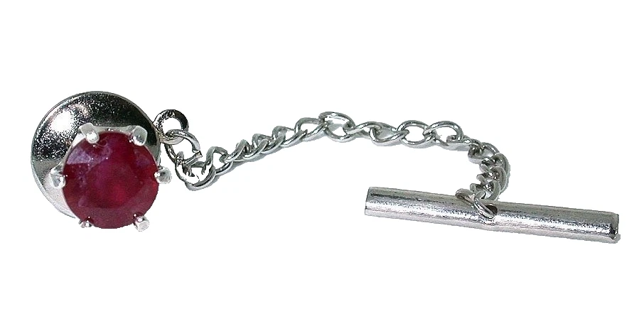 2.06 Carat Round 7.2mm Red Ruby Gemstone Sterling Silver Tie Tack ESTT402/91025 - Image 1 of 2