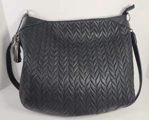 Stella & Dot Black Faux Leather Large Waverly Expandable Shoulder/Crossbody Bag - Picture 1 of 10