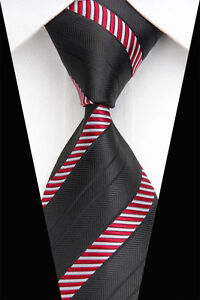 GORGEOUS TIE > Classic Mens Black Red White Stripe Silk Formal Work Necktie 