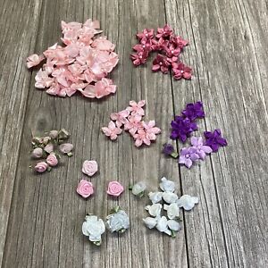 Satin Ribbon Rose Flower PINK PURPLE WHITE Trim/Craft/Sewing/DIY/Crafts 60+