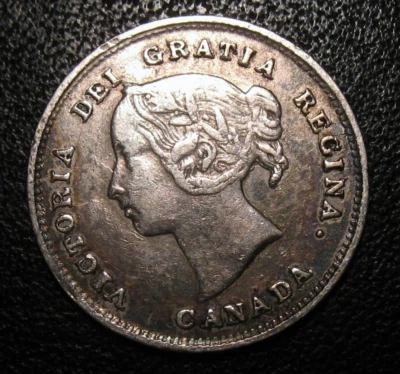 OLD CANADIAN COINS 1891 CANADA  SILVER  FIVE CENTS 5 c - Image 1 of 2