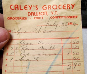 vintage 1946 Caleys Grocery receipt, Dawson Yukon Territory Canada, hard 2 find - Picture 1 of 2