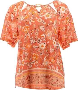 Absolutely Famous Keyhole Cutout Flutter Sleeve Floral Rust Combo XL NEW (36) - Picture 1 of 7