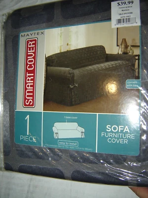 New Grey Maytex Loveseat 1-Piece Smart Fitted Furniture Slipcover - Image 1 of 3