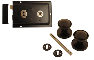 Rim Door Locks & Knobs with Sashlock/Dead Lock Brass/Chrome/ Satin/ Plastic Sets - Picture 1 of 36