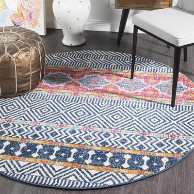 HARBOR MULTI COLOUR BOHO TRIBAL AZTEC MOROCCAN MODERN ROUND RUG - 3 Sizes **NEW* - image 1 of 4