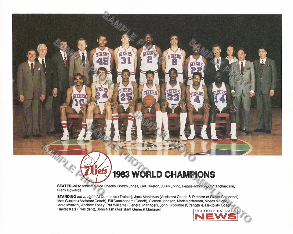 1983 PHILADELPHIA 76ERS NBA CHAMPIONS 8X10 TEAM PHOTO JULIUS ERVING DR J TONEY - Image 1 of 1