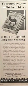 Envoltura de celofán sellado apretado Springfield MA camel anuncio impreso vintage 1931 - Imagen 1 de 4