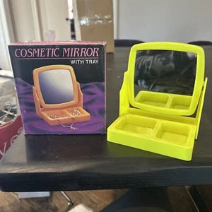 Vintage Plastic Neon Yellow Travel Mirror w/ Tray 1980s Cosmetics 90s New W/box - Picture 1 of 9