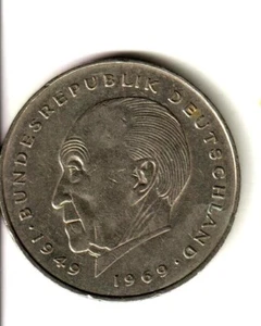 1977 Germany 2 Deutsche Mark Coin G Mint Konrad Adenauer / German Eagle - Picture 1 of 2