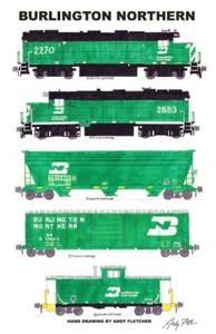 Póster Burlington Northern Local Train 11""x17"" firmado por Andy Fletcher - Imagen 1 de 1