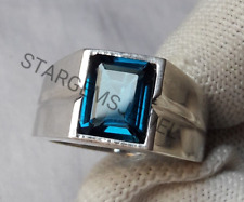 Natural Blue Topaz Gemstone With 925 Sterling Silver Ring for Men's Jewellery.