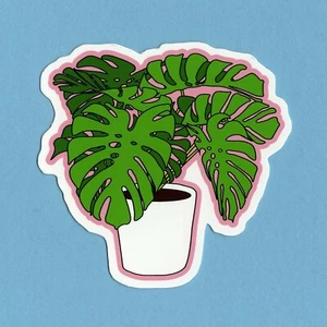 Monstera Aufkleber Vinyl Dschungelhaus Topf Zimmerpflanze Käserei Schweizer Käse - Bild 1 von 3