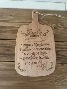 Rustic Wood Cutting Board Wall Decor “Family Recipe” Kitchen Sign Gift - Picture 1 of 7