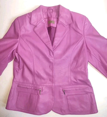 Chaqueta blazer de cuero para mujer I. E. i.e. Bolsillos Rosa Lila Ajustados Forrados a Presión M Foto 1 de 4