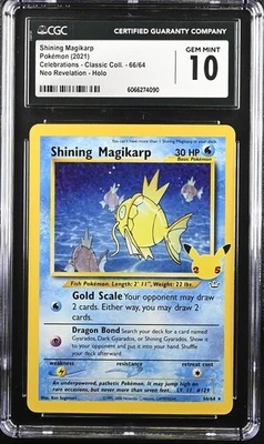 CGC 10 Shining Magikarp 66/64 Celebrations Classic Collection Pokémon 2021 - Image 1 of 2