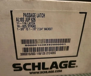 Schlage AL10S JUP 626 Passage Latch ~ Grade 2 Cylindrical Lock Lever Door ~ NOS - Picture 1 of 7