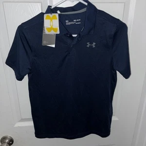 NEW Under Armour Polo Shirt Blue Youth Medium Heat Gear Loose Short Sleeve - Picture 1 of 5