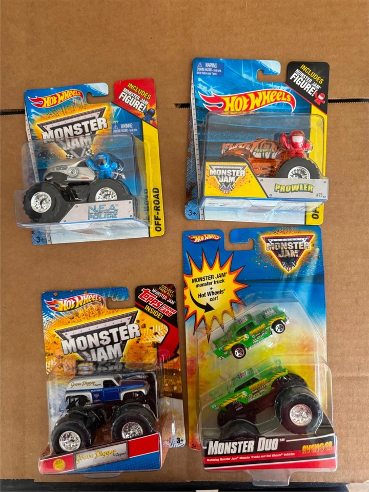 Hot Wheels Lot 4x Monster Jam N.E.A Police/Grave Digger/Prowler/ Monster Duo N19 - Image 1 of 1