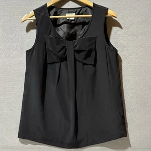 KATE SPADE Top Women's M 100% Silk Black Scoop Neck Sleeveless Front Bow Lined - Picture 1 of 12