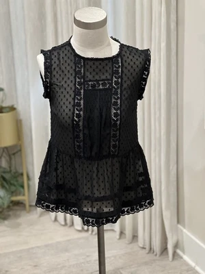 Blusa roja Valentino negra sin mangas de encaje transparente y malla talla 40 estilo babydoll  Foto 1 de 4