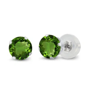 10K White Gold Green Chrome Diopside 4-prong Stud Earrings 1.00 Ct Round 5MM - Picture 1 of 6