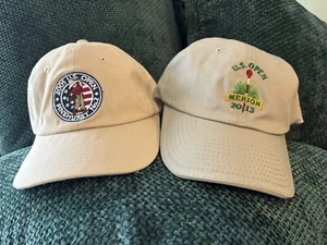 Vintage US Open Golf Hat 2005 2013 Usga Member Tan Brown Strap Back Khaki 2 Caps - Picture 1 of 6