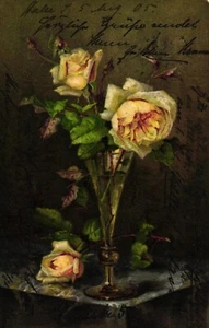 Blumen, Rosen, Vase, Künstlerkarte, 1905 von Halle a.d. Saale nach Kiel versandt - Picture 1 of 2