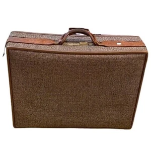 Vintage Tweed Hartmann Suitcase With Leather Trim & Leather Belt Handle - Picture 1 of 12