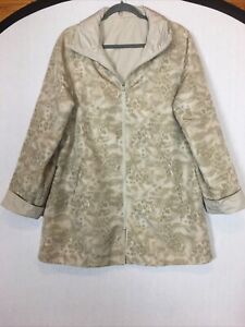 Woman's Jacques Vert Reversible Rain Coat Sz M Beige/Animal Print Concealed Hood