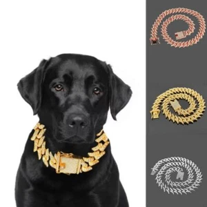 Cat Dog Collars Bling Cuban Chain Puppy Dog Necklace Pet Jewelry Accessories - Picture 1 of 19