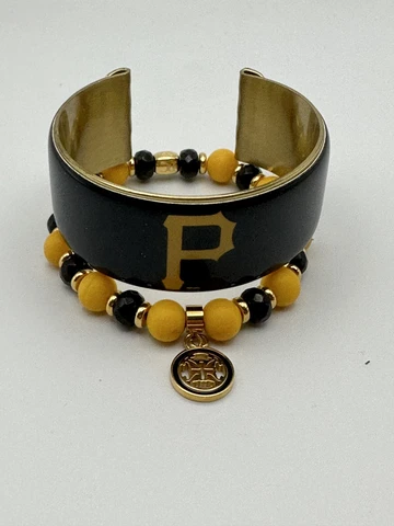 Rustic Cuff Pittsburgh Pirates MLB Baseball Art Deco 1.0" Cuff Bracelet Set Gold Cover