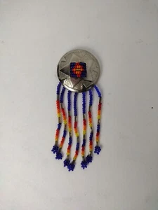 Vintage Native Sioux Sterling Silver Concho With Hanging Beads Felt Backing - Picture 1 of 6