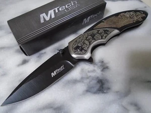 Mtech Black Unwavered Assisted Open Pocket Knife Fancy Folder Wood MT-A2006BB - Picture 1 of 7