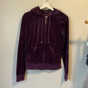 Vintage Y2K Juicy Couture Purple Velvet Zip Up Sweater- Size Medium - Picture 1 of 8
