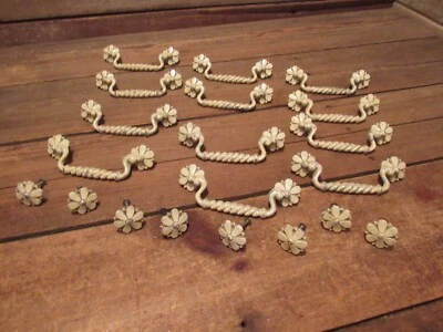 French Provincial Vintage LOT Drawer Pull Handle Metal Hardware Rope Flower - Image 1 of 4
