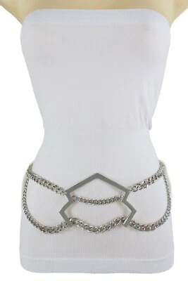 Women Silver Metal Chain Links Bulky Arrow Charm Buckle Fashion Belt Size XS S M - Image 1 of 4