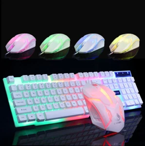 Rainbow LED Gaming Keyboard and Mouse Set Multi-Colored Backlight Mouse 2025 New - Picture 1 of 12