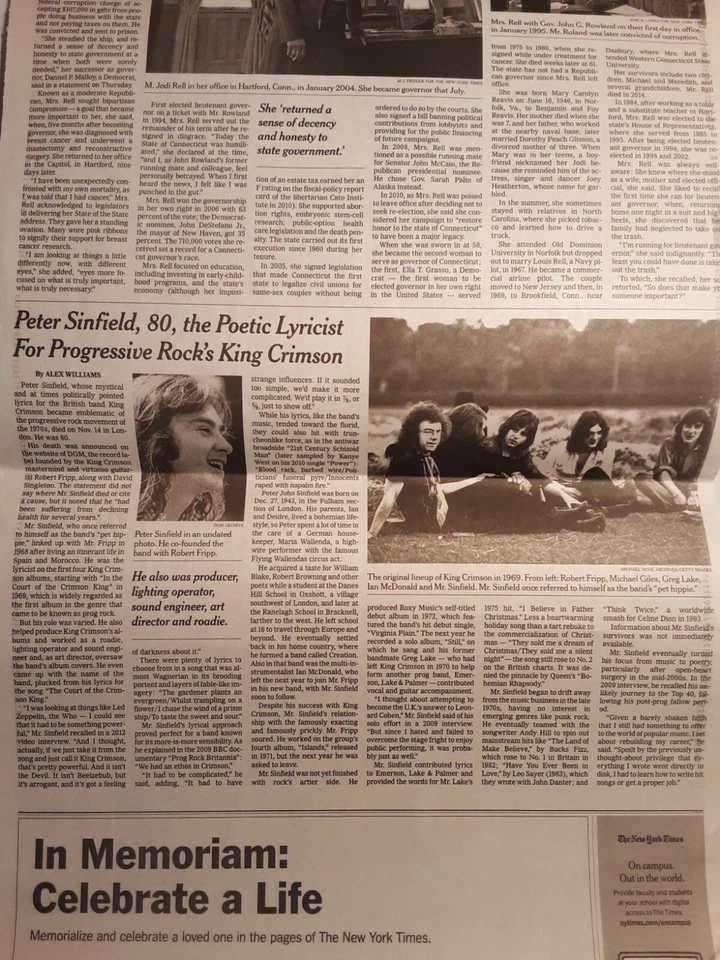 Obituario Peter Sinfield New York Times - Músico de rock progresivo King Crimson Foto 1 de 1