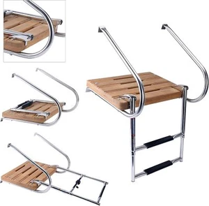 Escalera de barco de 2 peldaños 18" x 14" plataforma de teca para nadar escalera intraborda telescópica - Imagen 1 de 8