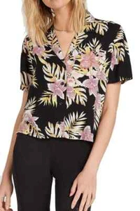 VOLCOM NEW Gen Wow Short Sleeve Top Black Floral Print Size Medium - Picture 1 of 8