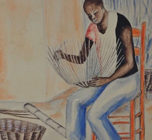 Stunning 1960s vintage Haitian artwork - painted by G Leveque.  Original Frame - Picture 1 of 5