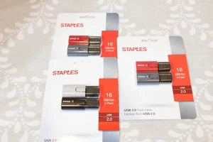 3 NEW Packs of 2 Staples 16GB USB 2.0 Flash Drives  Free Shipping - Picture 1 of 3