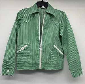 Chaqueta Levis for Gals Rayas Verdes Cremallera Años 70 De Colección Rara Hecha en EE. UU. Mediana - Imagen 1 de 8