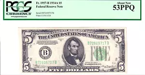 Billete de 5 dólares de la Reserva Federal de Nueva York 1934-A PCGS sobre nuevo 53PPQ #B72609717B - Imagen 1 de 2