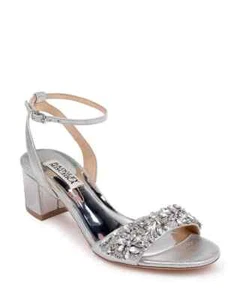 Badgley Mischka Z7413 Mujer Plateado Ivanna Plata Correa al Tobillo Tacones Talla 7.5 M - Imagen 1 de 8