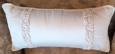 Ethan Allen Decorative Lumbar Pillow With Floral Embroidery & Rosette Details Cu - Image 1 of 4