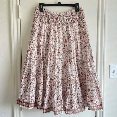 Falda midi floral en capas Max Studio talla L blanca roja Fairycore cabaña campesina Foto 1 de 4