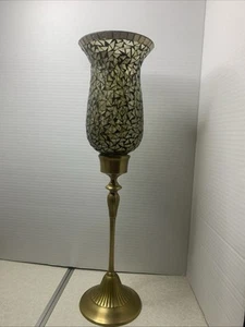 Bombay Co. Schwerer Kerzenhalter Blei Mosaik Glas Hurricane Messingfuß 18" - Bild 1 von 10